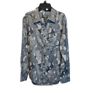 Houston White Men's Abstract Camo Button Down Shirt Blue Grey 100% Cotton Small